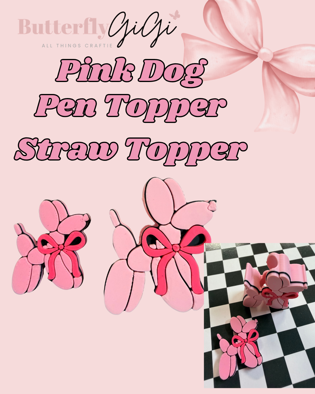 Pink Dog Topper 3D Printed