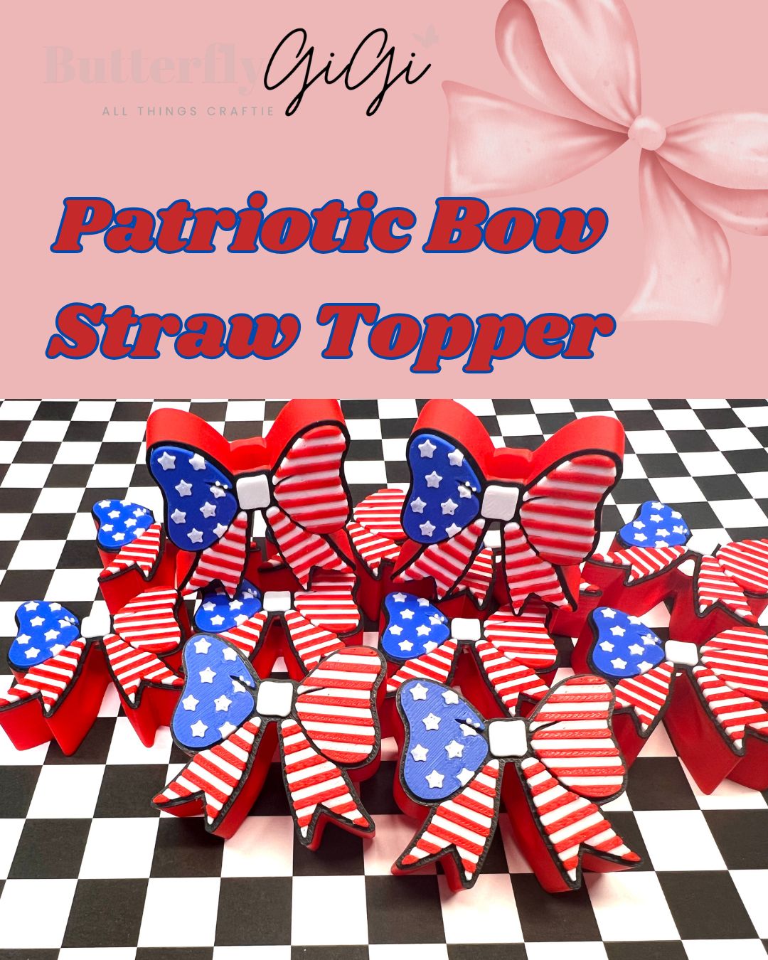 Patriotic Bow Straw Topper 3D Printed