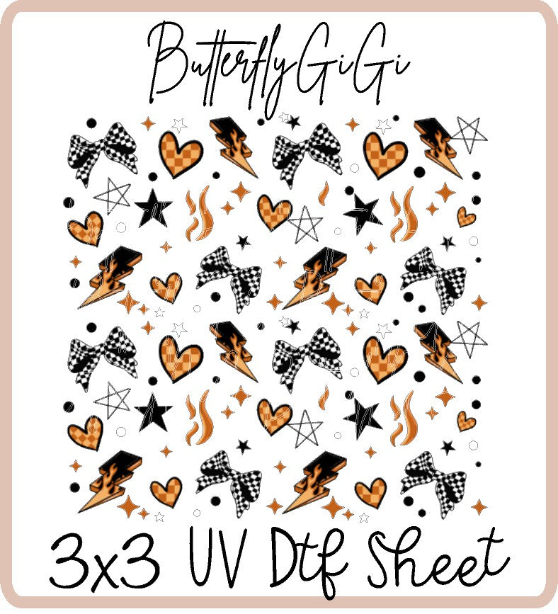 Checkered Bow Fire Uv Dtf Sheet