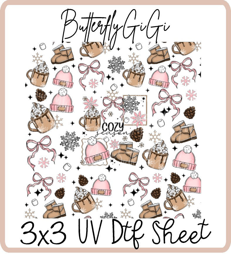 Christmas Cozy Season PinkUV Dtf SHEET
