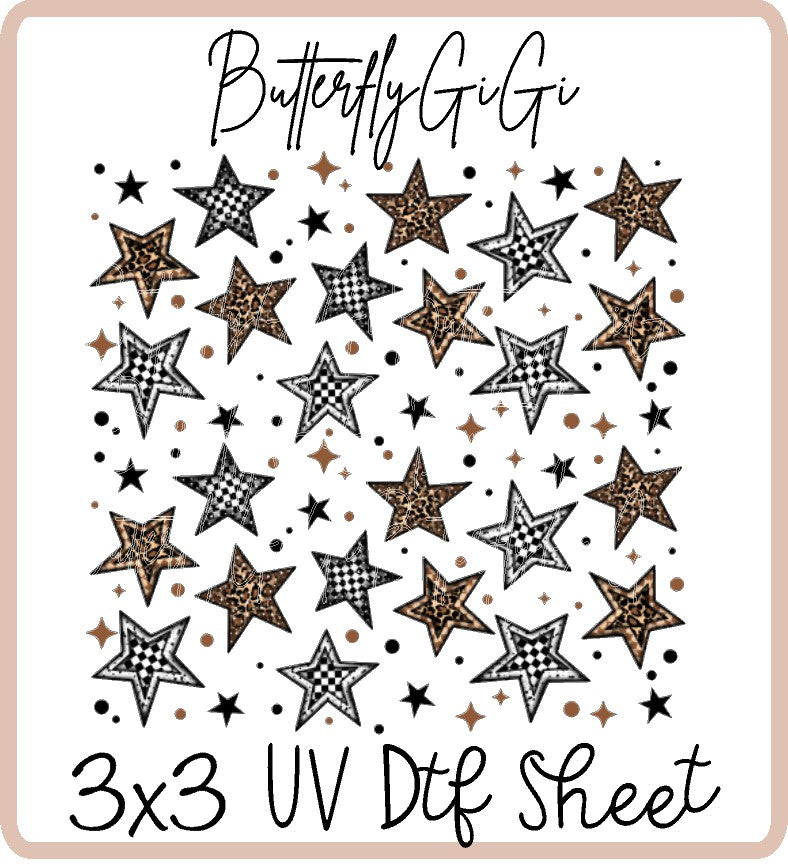 Leopard Checkered Stars Uv Dtf Sheet