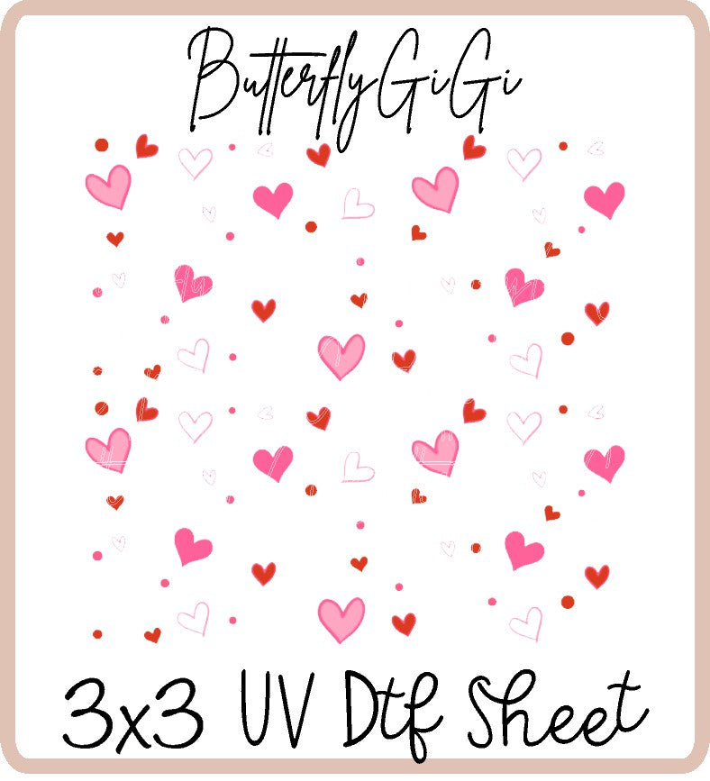 Scattered Hearts Uv Dtf SHEET