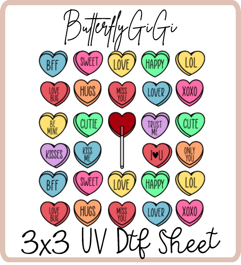 Valentine Heart Candy Uv Dtf SHEET