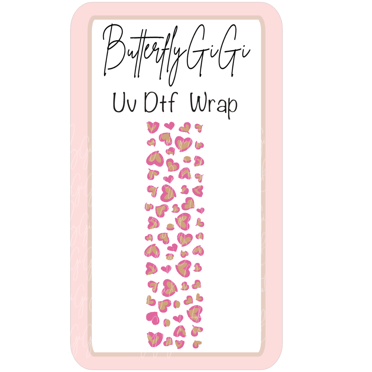 Wrap Leopard Print Gold hearts Pink Uv Dtf