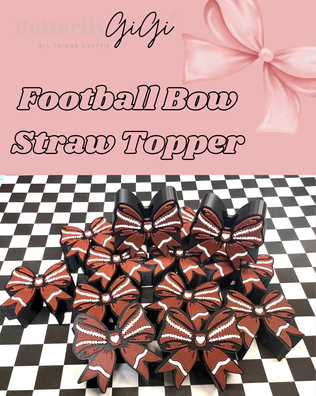 Football Bow Straw Topper 3D Printed