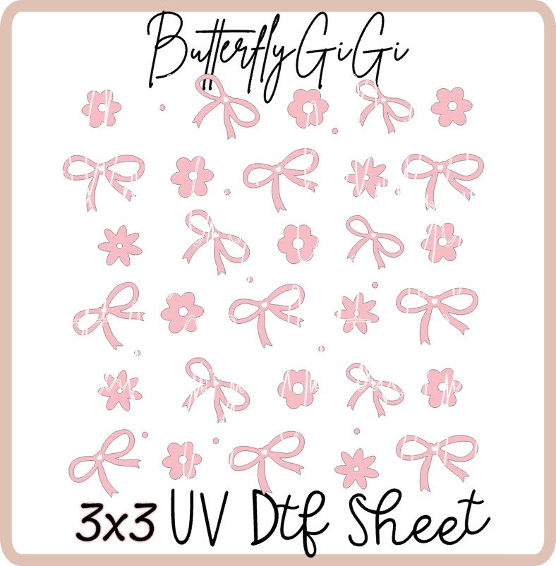 3x3 Daisy Bows Pink UV Dtf SHEET
