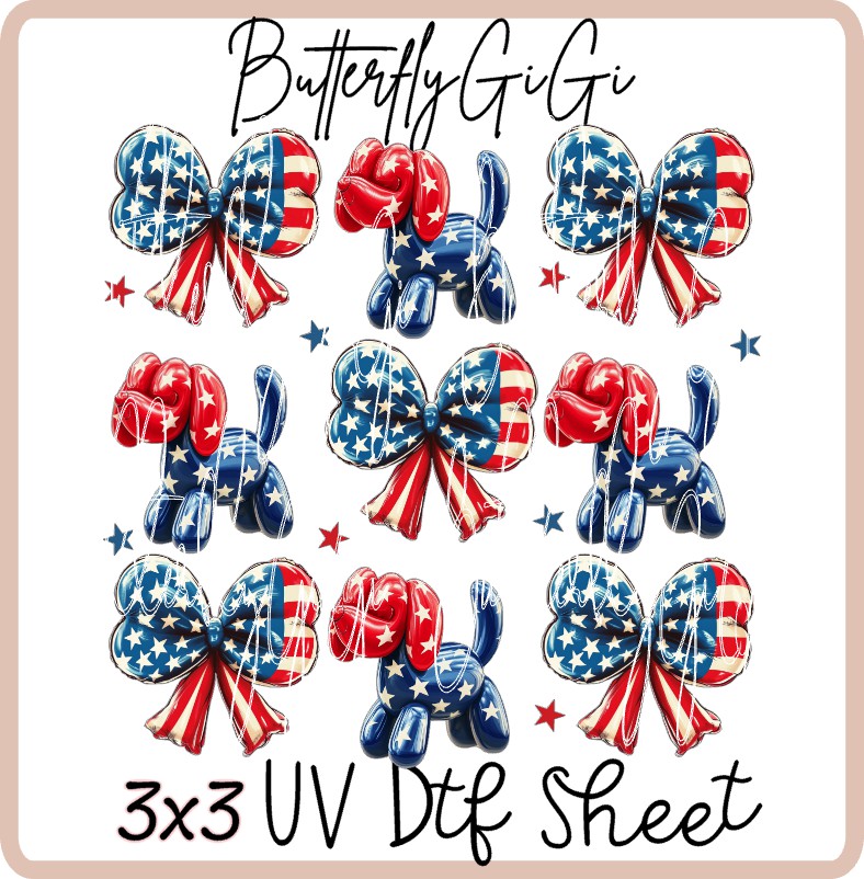 3x3 Dog Patriotic UV Dtf SHEET