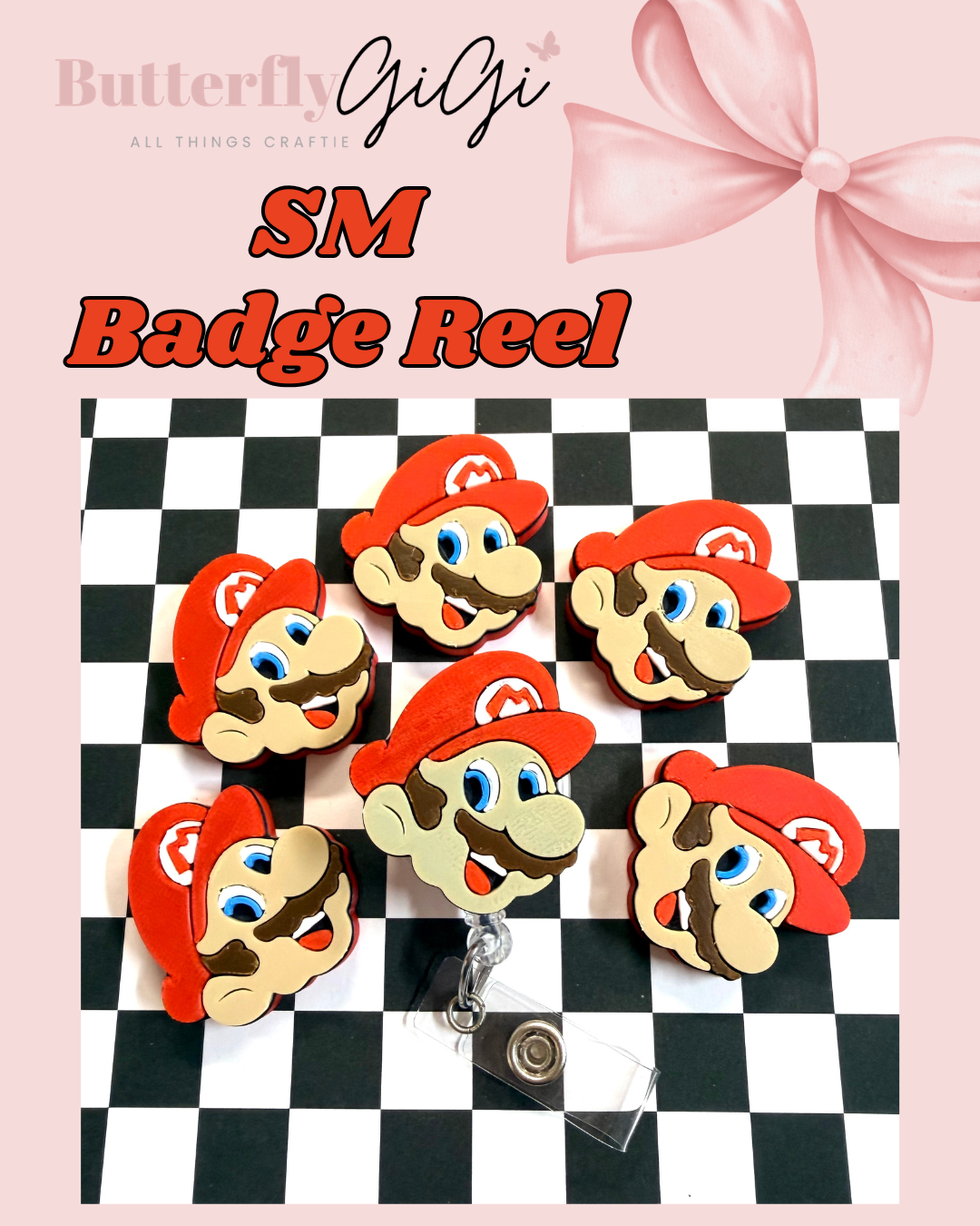 SMario Badge Reel Attachment 3D Printed