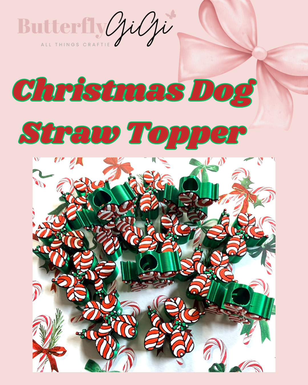 Christmas Dog Straw Topper 3D Printed