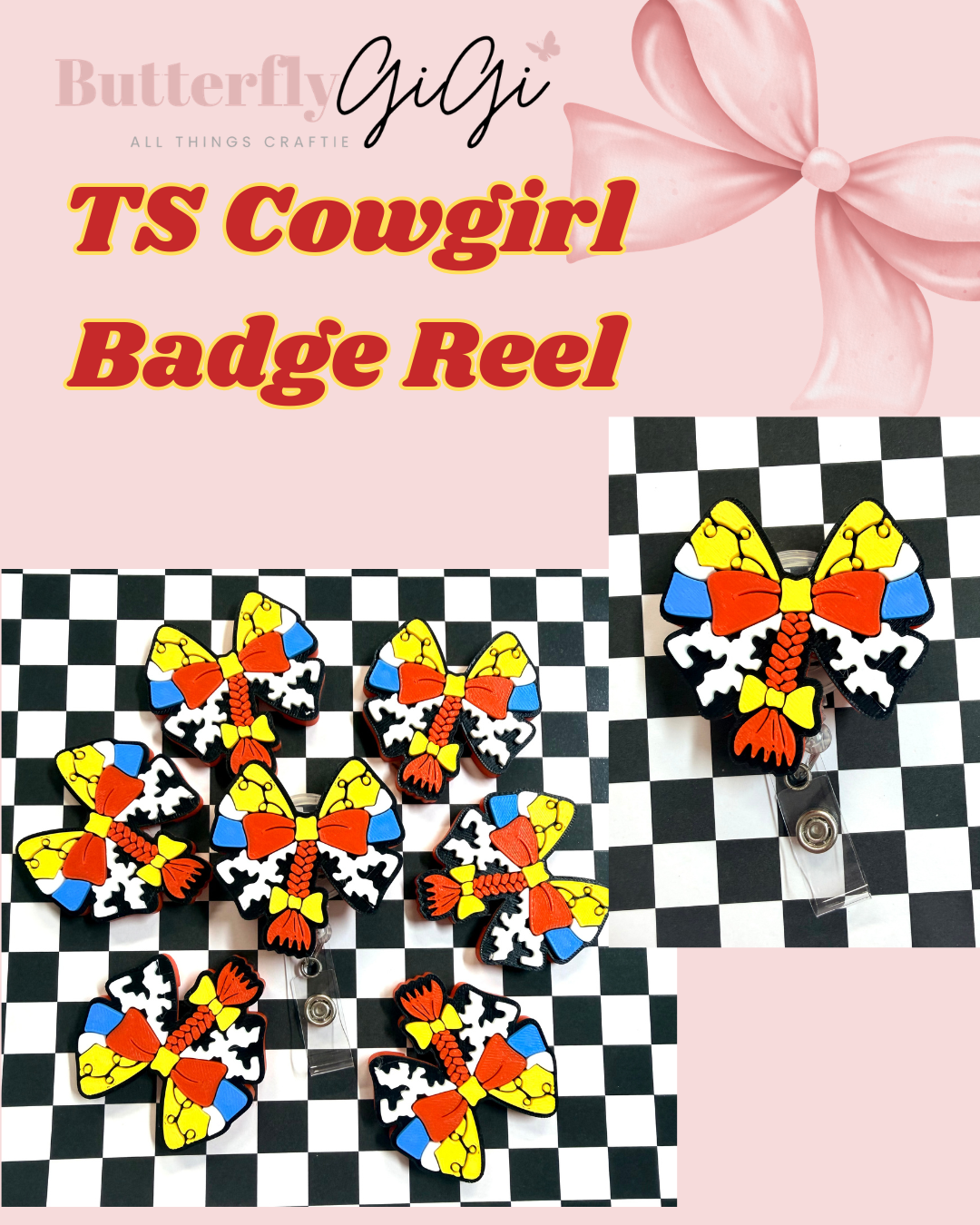 TS Cowgirl Badge Reel Attachment 3D Printed