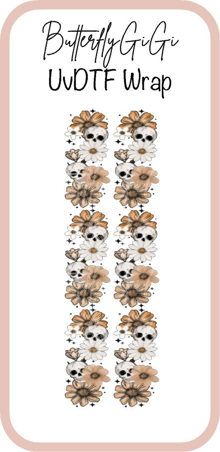 Orange Floral Skull UvDtf Wrap