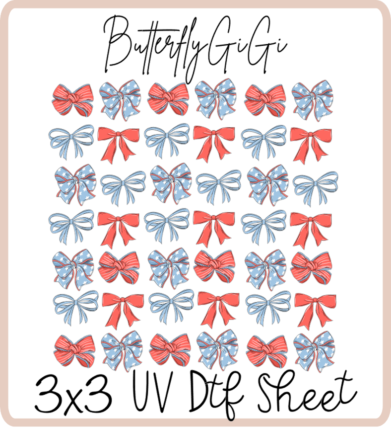 Americana bows 3x3 UVDtf Sheet