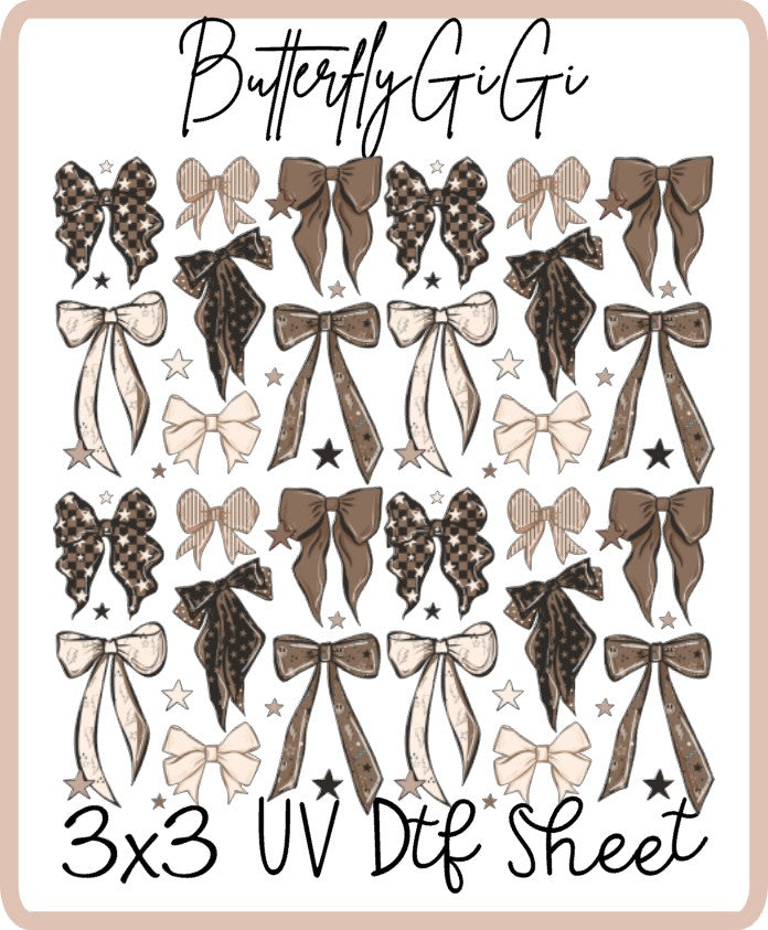 Autumn Brown Bows UV Dtf SHEET