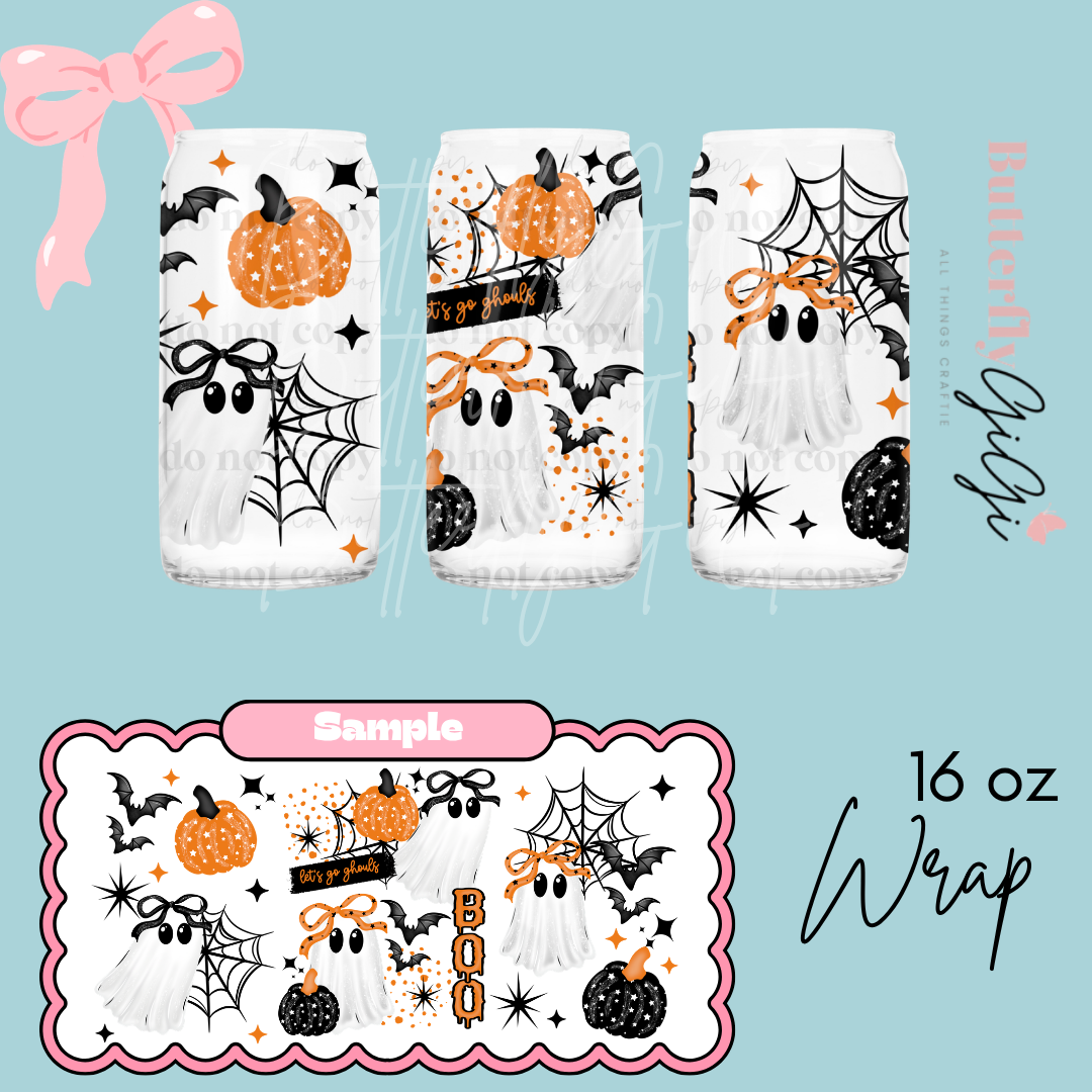 Boo ghosts and Bows 16oz UVDTF Wrap