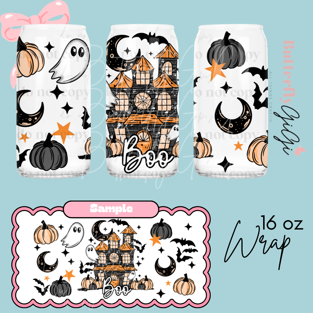Boo Haunted House 16oz UVDTF Wrap
