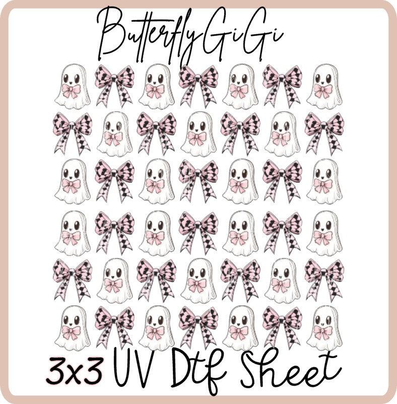 3x3 Checkered pink Ghost Uv Dtf SHEET