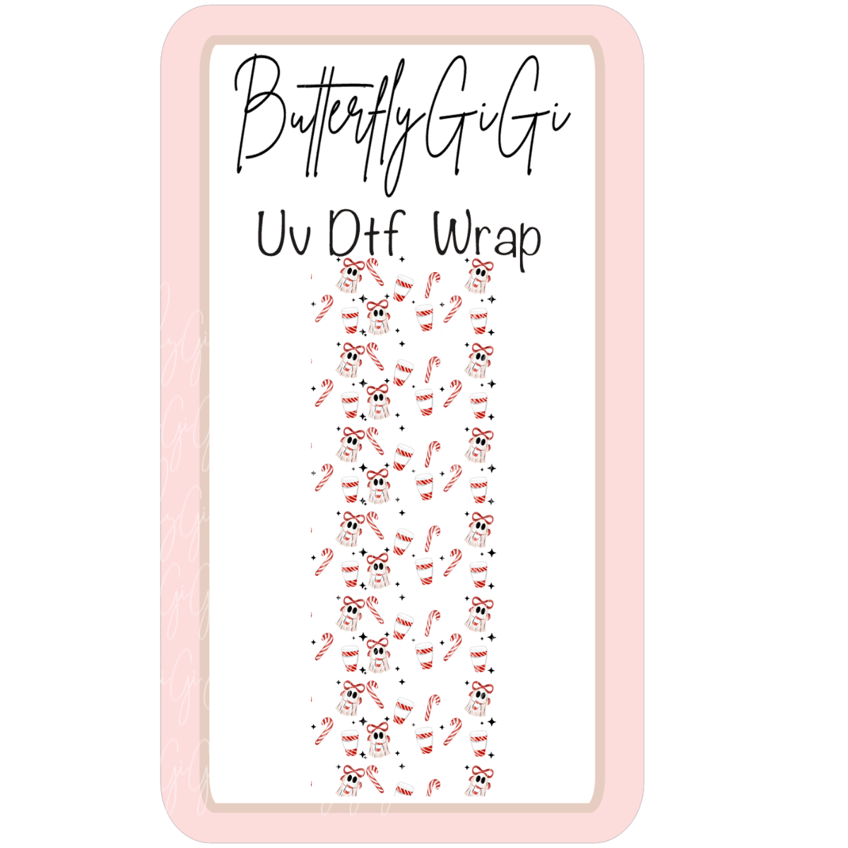 Christmas Peppermint Ghost Uv Dtf Wrap