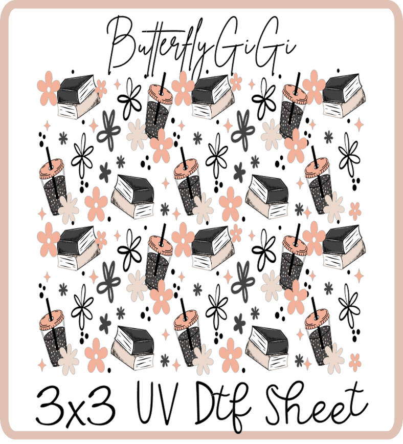Coffee Books 3x3 UVDtf Sheet