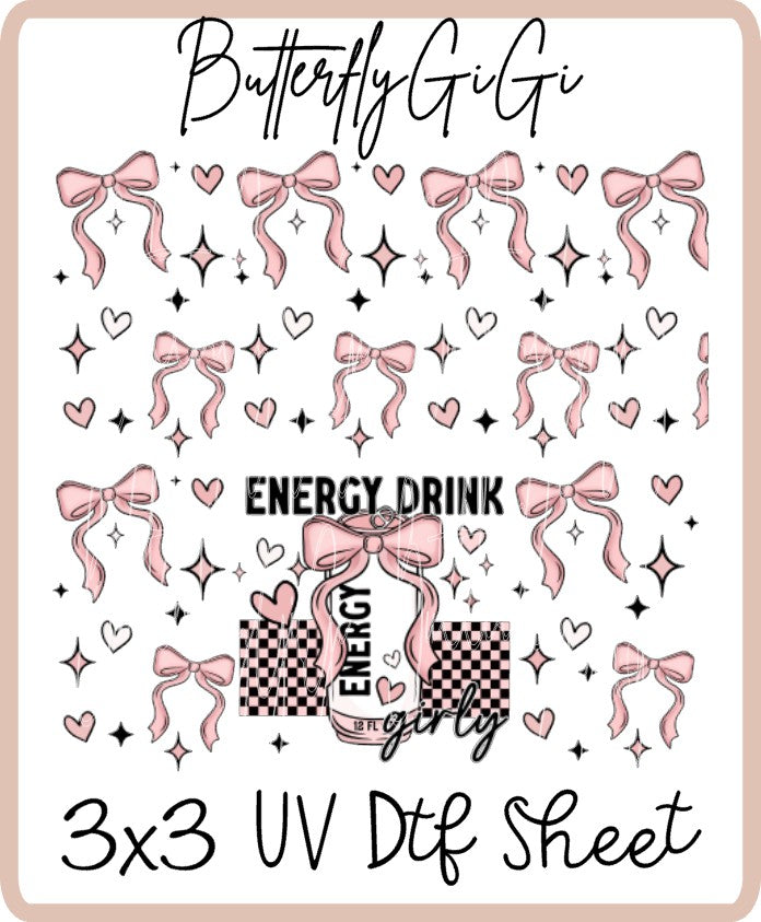 Coquette Bow Energy drink UV Dtf SHEET