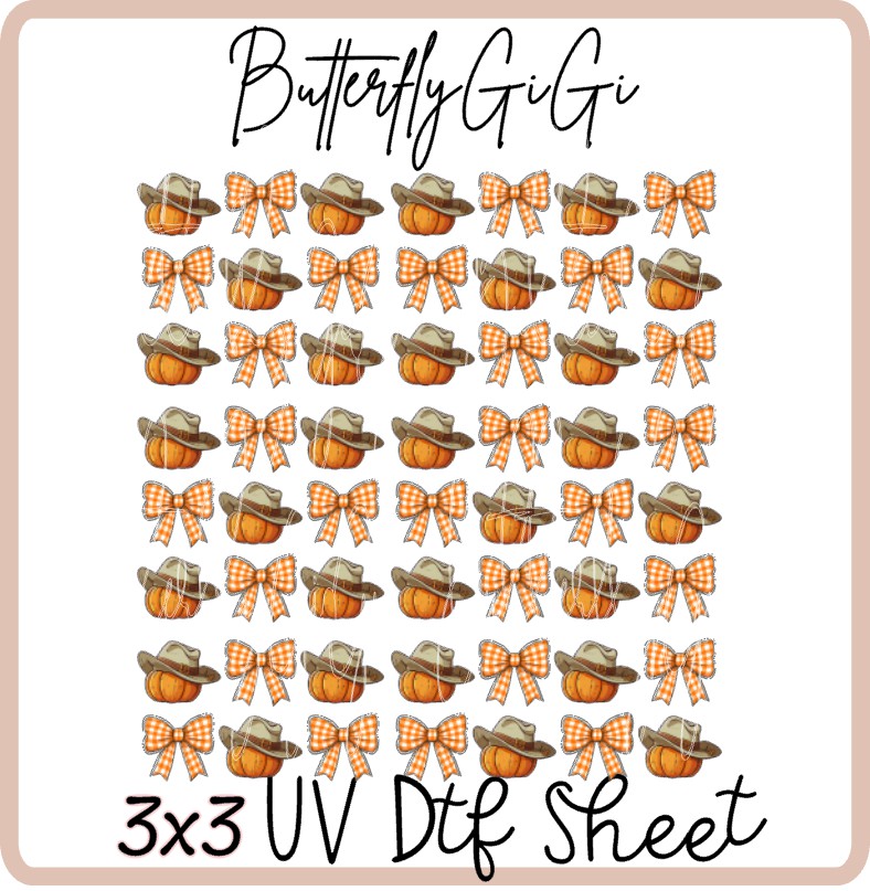 3x3 Cowboy Pumpkin Uv Dtf SHEET