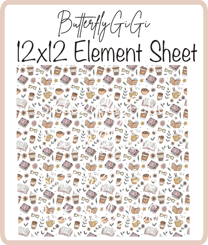 Fall coffee books 12x12 UVDTF Element Sheet