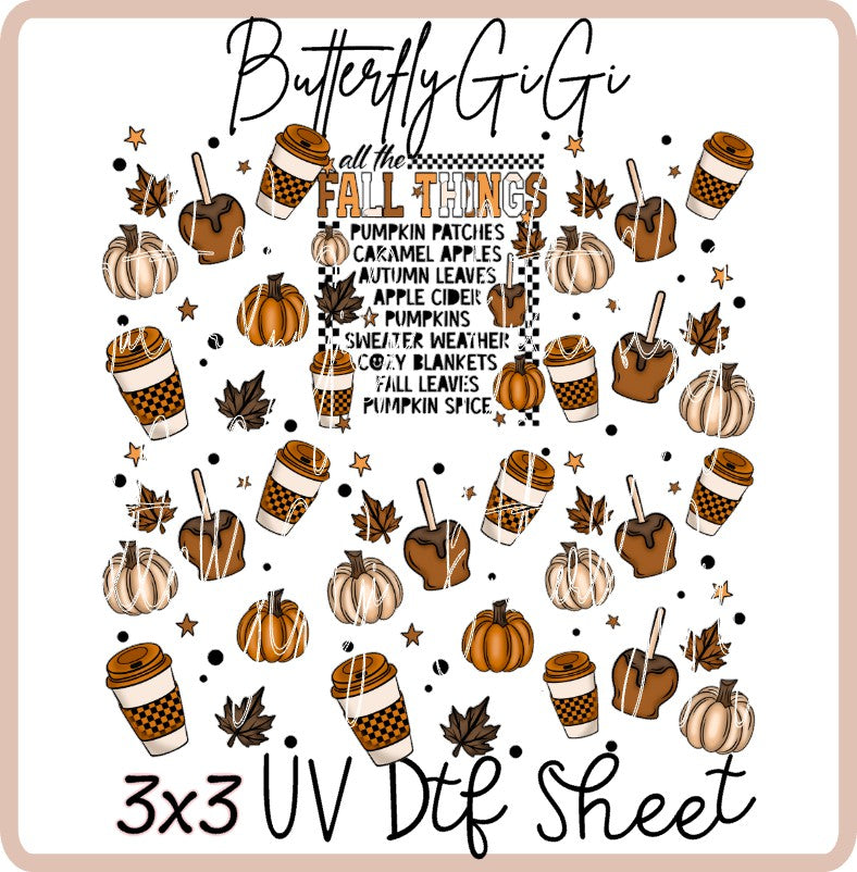 3x3 Fall Things Uv Dtf SHEET