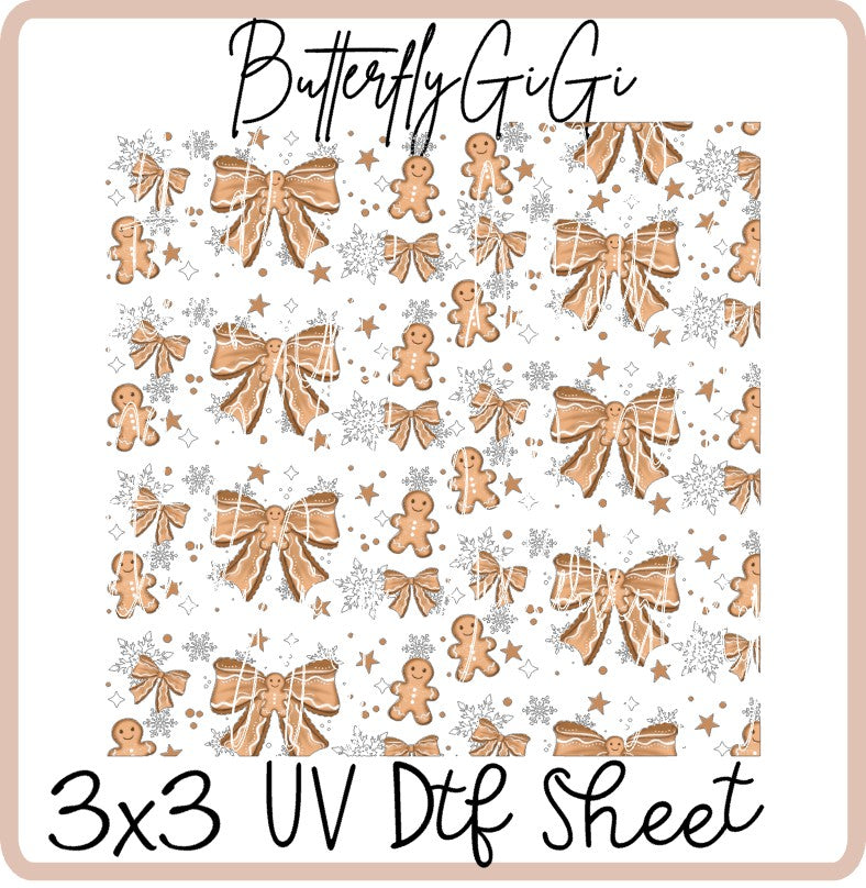 Gingerbread Bows Uv Dtf Sheet