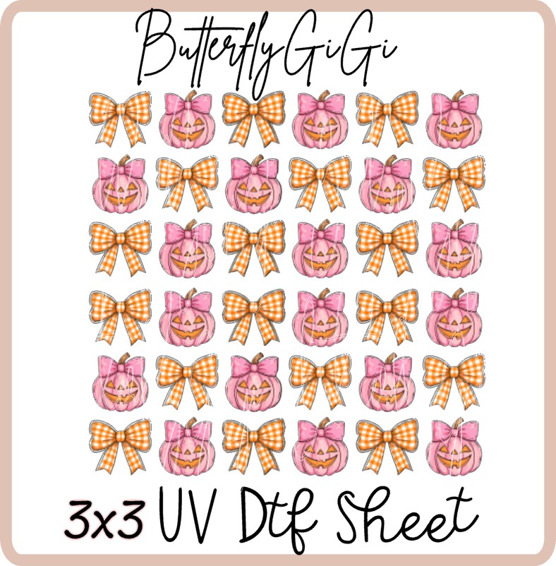 3x3 Gingham Orange Pink Pumpkin Uv Dtf SHEET