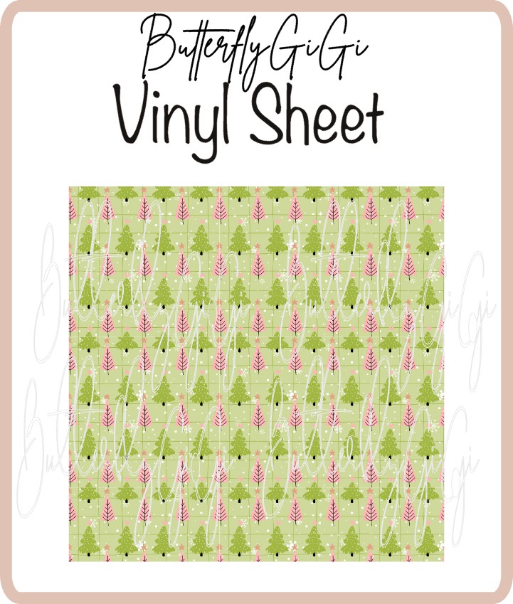 Vinyl Green Pink Trees Sheet