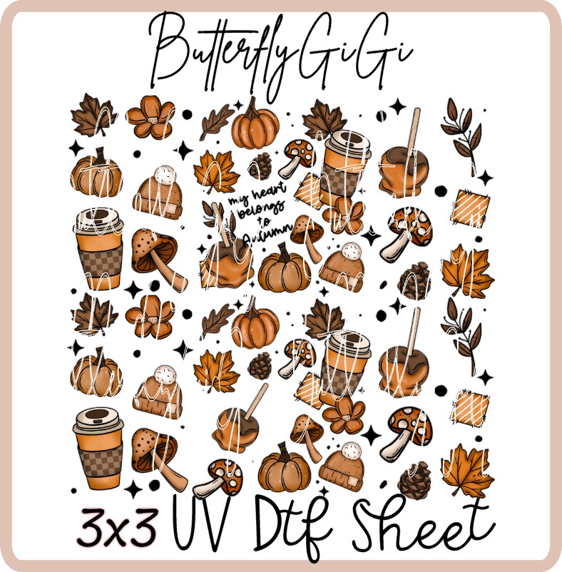 3x3 Heart to Autumn Uv Dtf SHEET