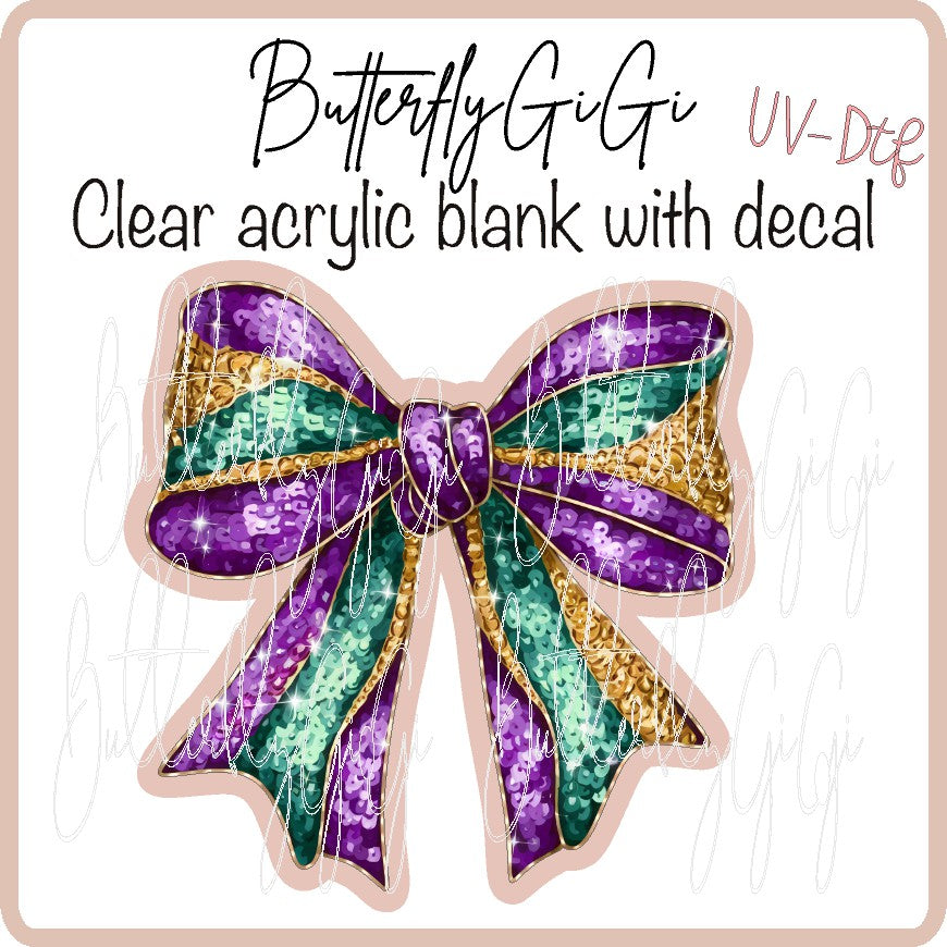 Mardi Gras Bow Sparkle Glitter UvDTF