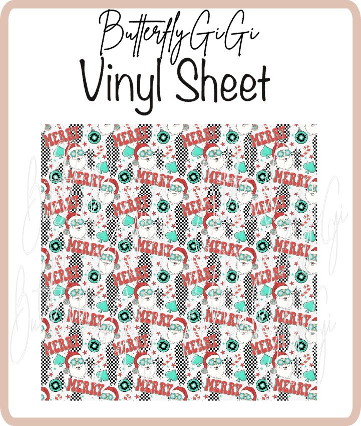 Vinyl Merry Santa Checkered Sheet