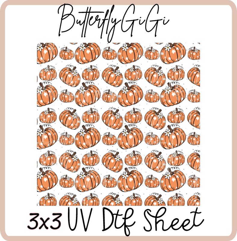3x3 Orange Daisy Pumpkin Uv Dtf SHEET