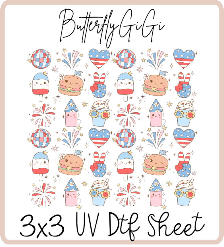 Patriotic Boho 3x3 UVDtf Sheet