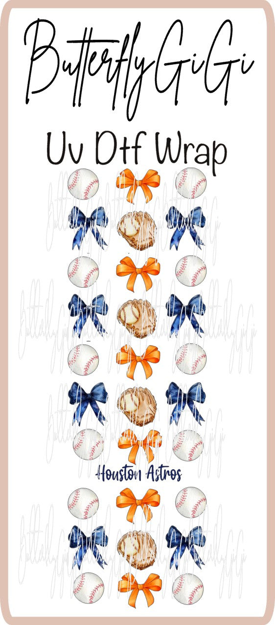 Wrap Houston Baseball Coquette UV Dtf