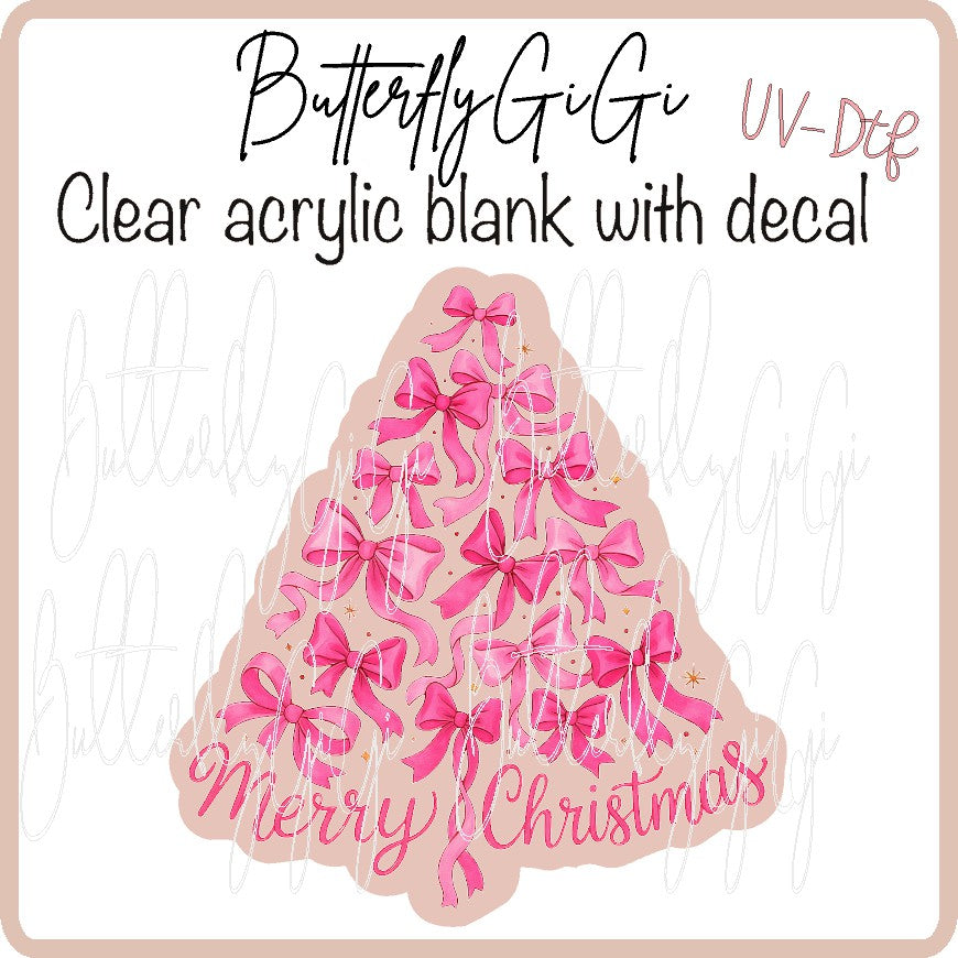 Pink Bow Tree Xmas Uv Dtf