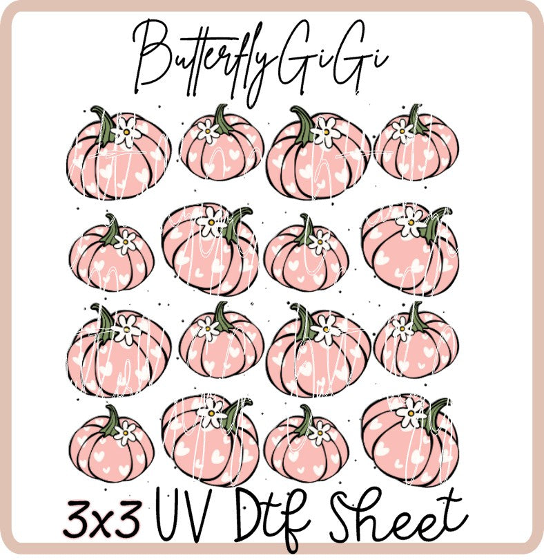 3x3 Pink Daisy Pumpkin Uv Dtf SHEET
