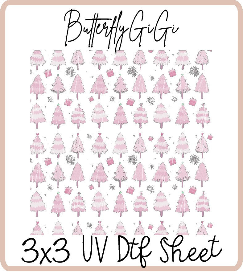 Pink Tree Christmas Uv Dtf Sheet