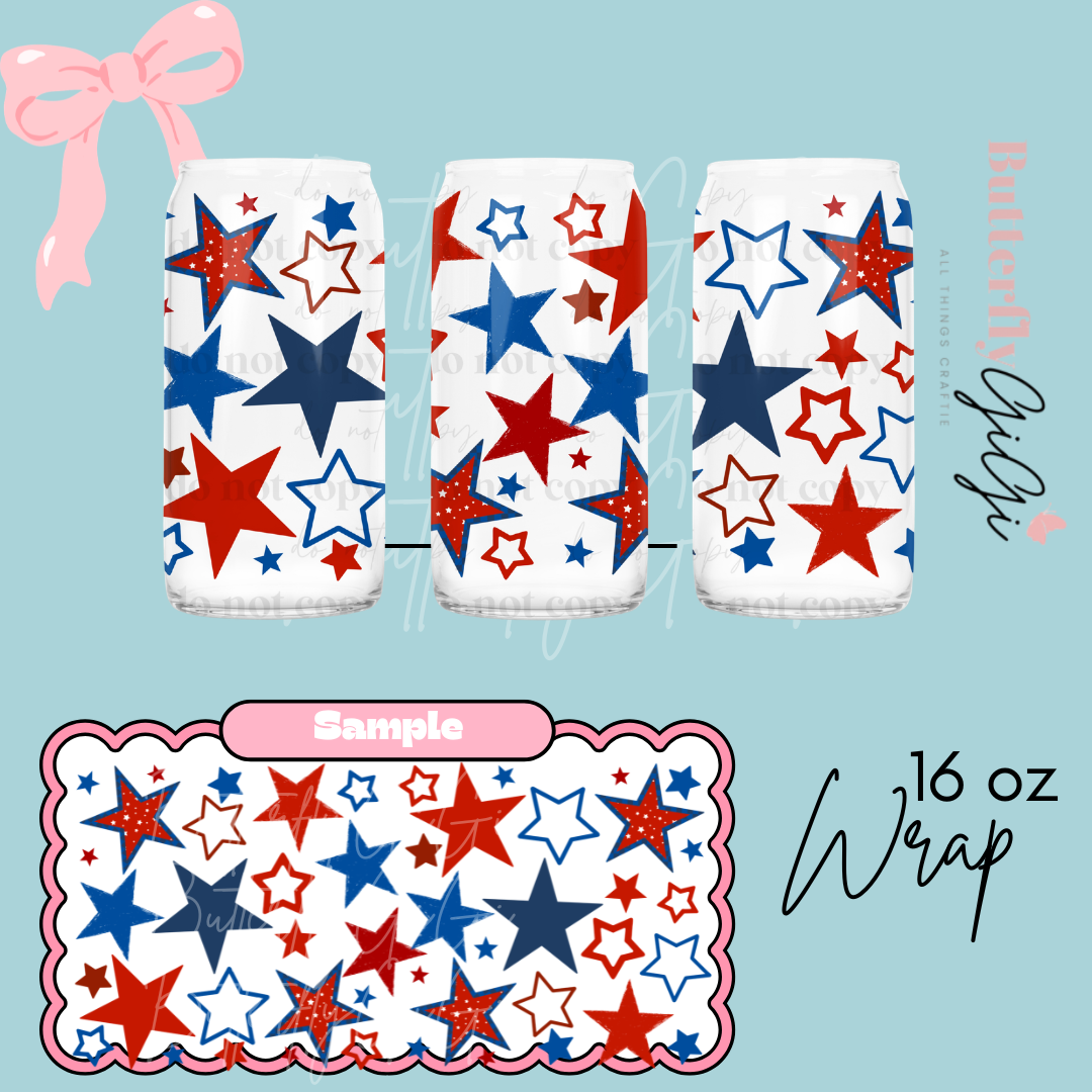 Red White Blue Stars 16oz UVDTF Wrap