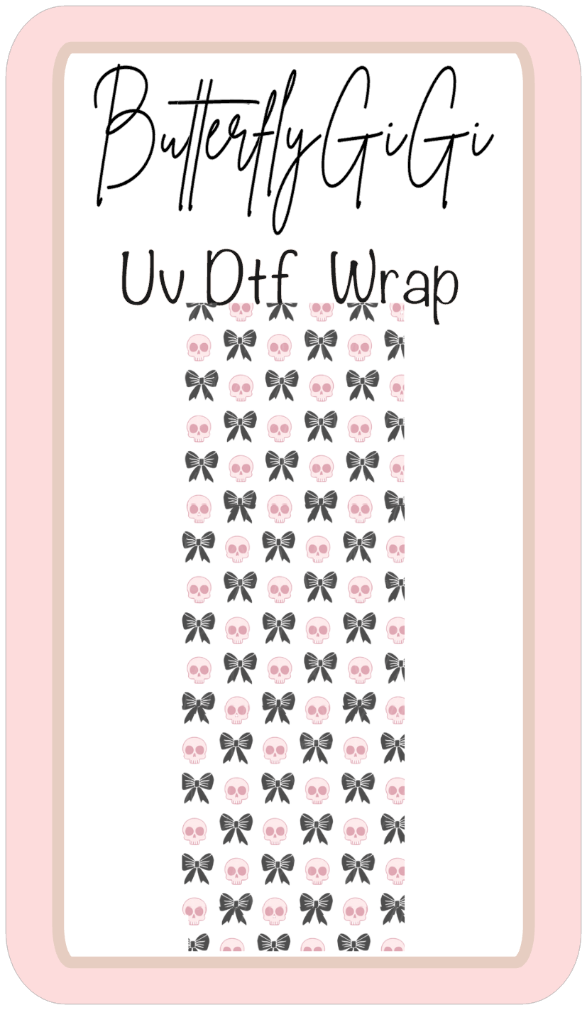 Wrap Skull pink bow Uv Dtf
