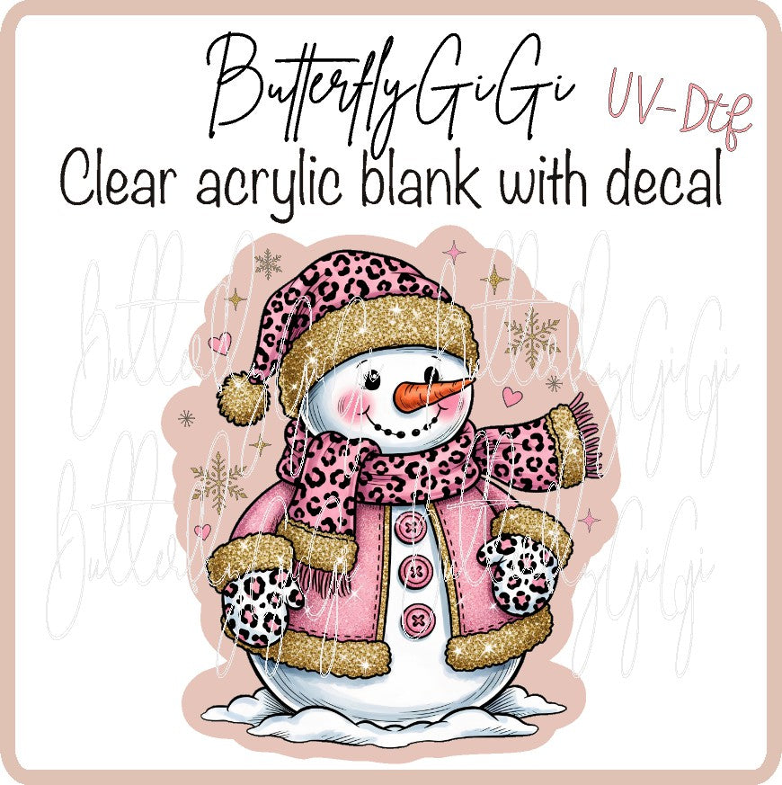 Snowman Pink Leopard Uv Dtf