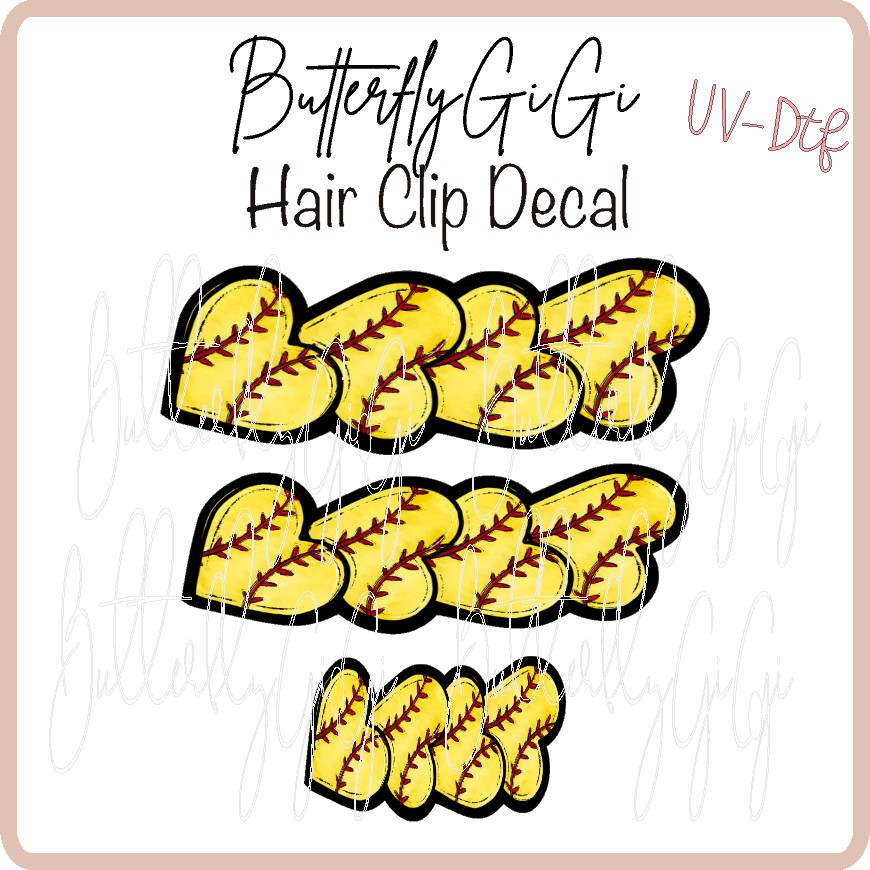 Softball Hearts Hair Clip DECAL UV DTF