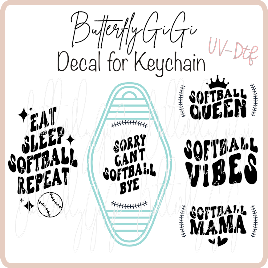 Softball Hotel Keychain Decals UvDTF