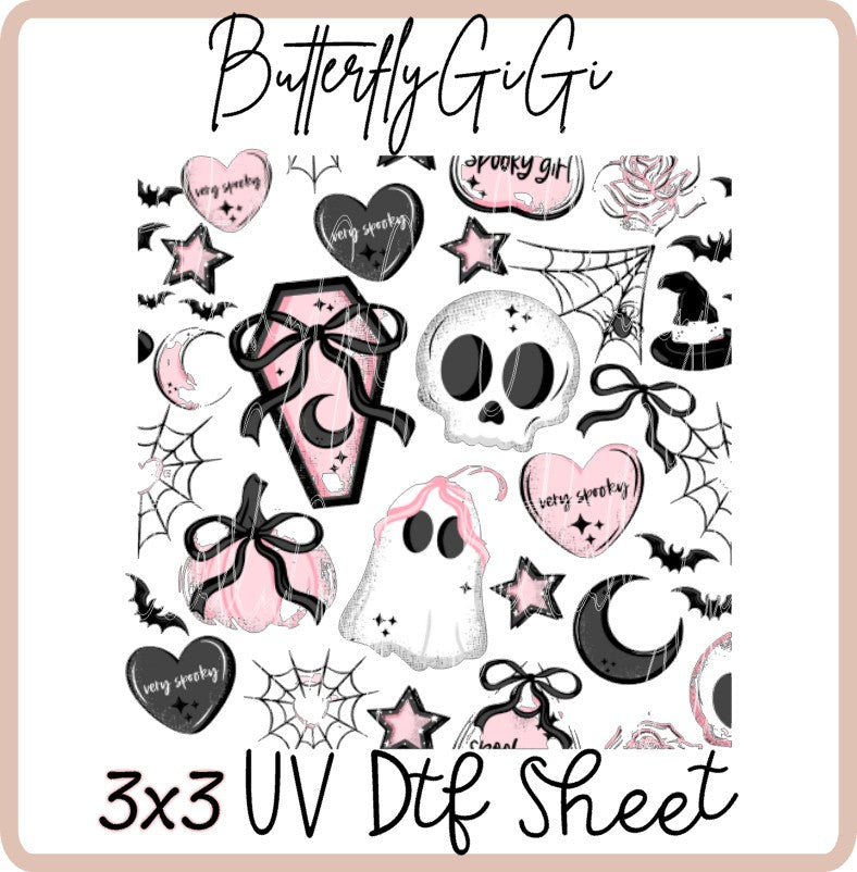 3x3 Spooky Pink Ghost Uv Dtf SHEET