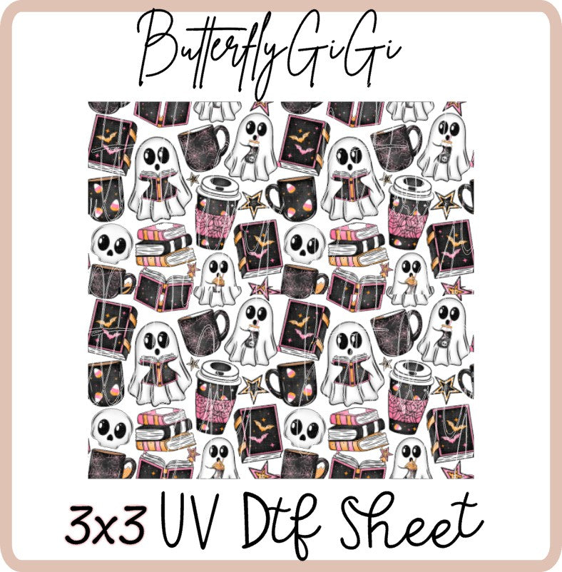 3x3 Spooky Read a Latte Uv Dtf SHEET