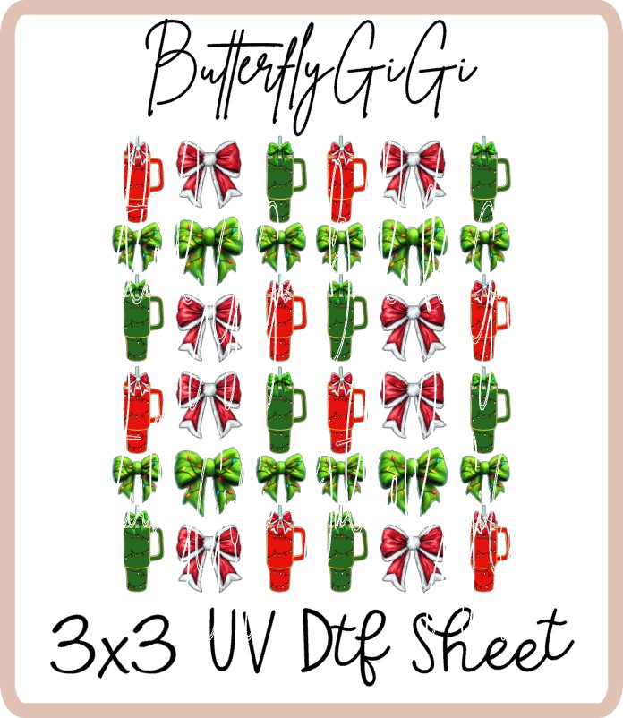 Xmas Cups & Bows Uv Dtf Sheet