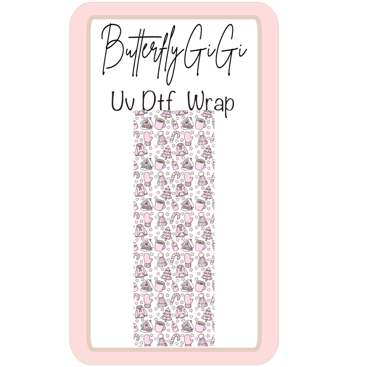 Wrap Christmas Pink Snacks Coffee UV Dtf