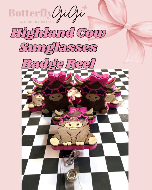 Highland Cow Sunglasses Badge Reel Attachment 3D Printed