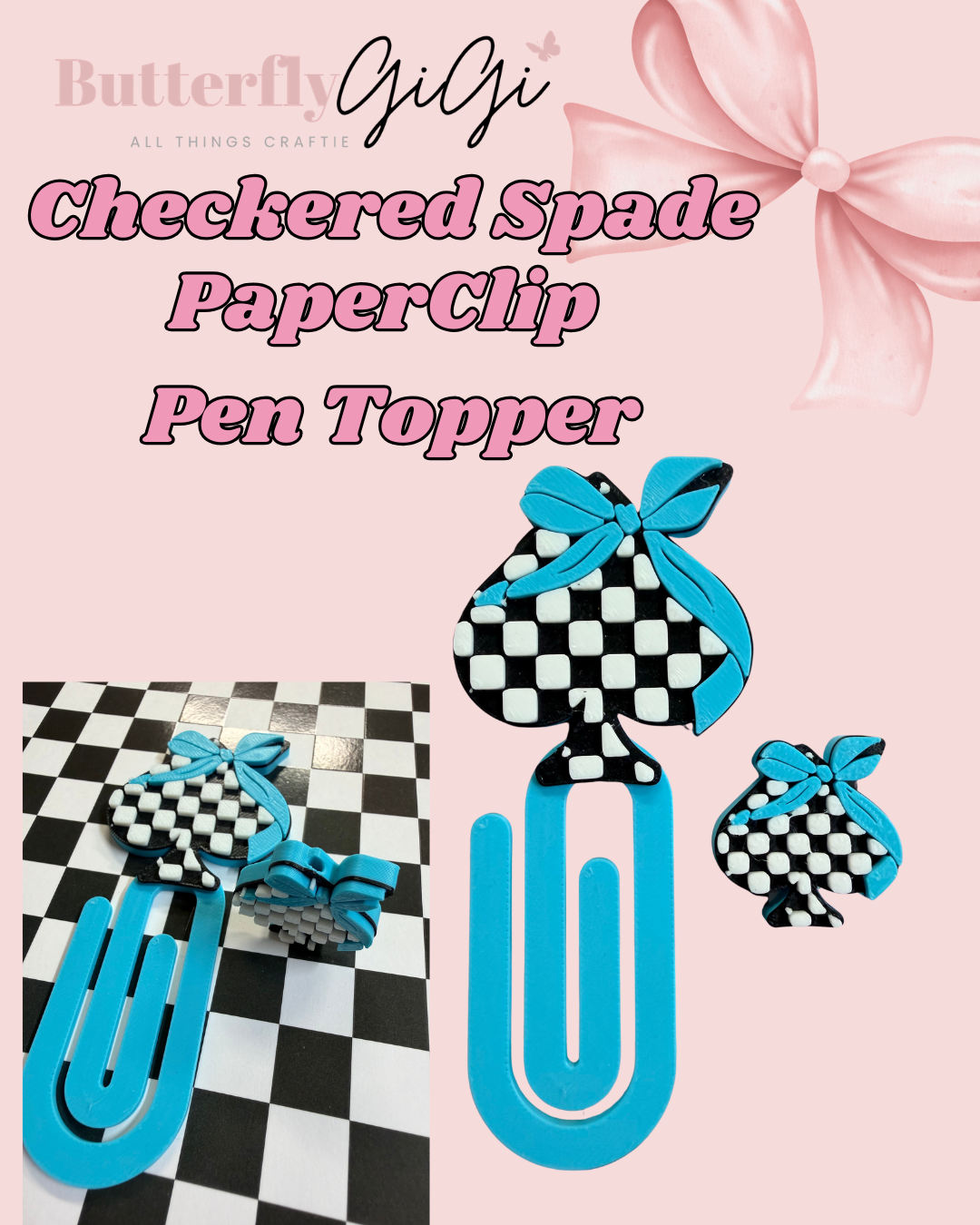 Checkered Spade Paperclip Pen Topper