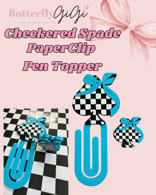 Checkered Spade Paperclip Pen Topper
